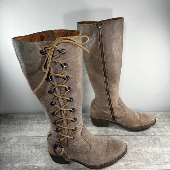 Born W22415 Henriette Barnwood Leather Lace Up Womens Knee Pull On
